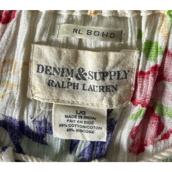 Ralph Lauren Boho Size Large Cotton Blend Safari Floral Print Gaze Tassel Blouse - Picture 6 of 6